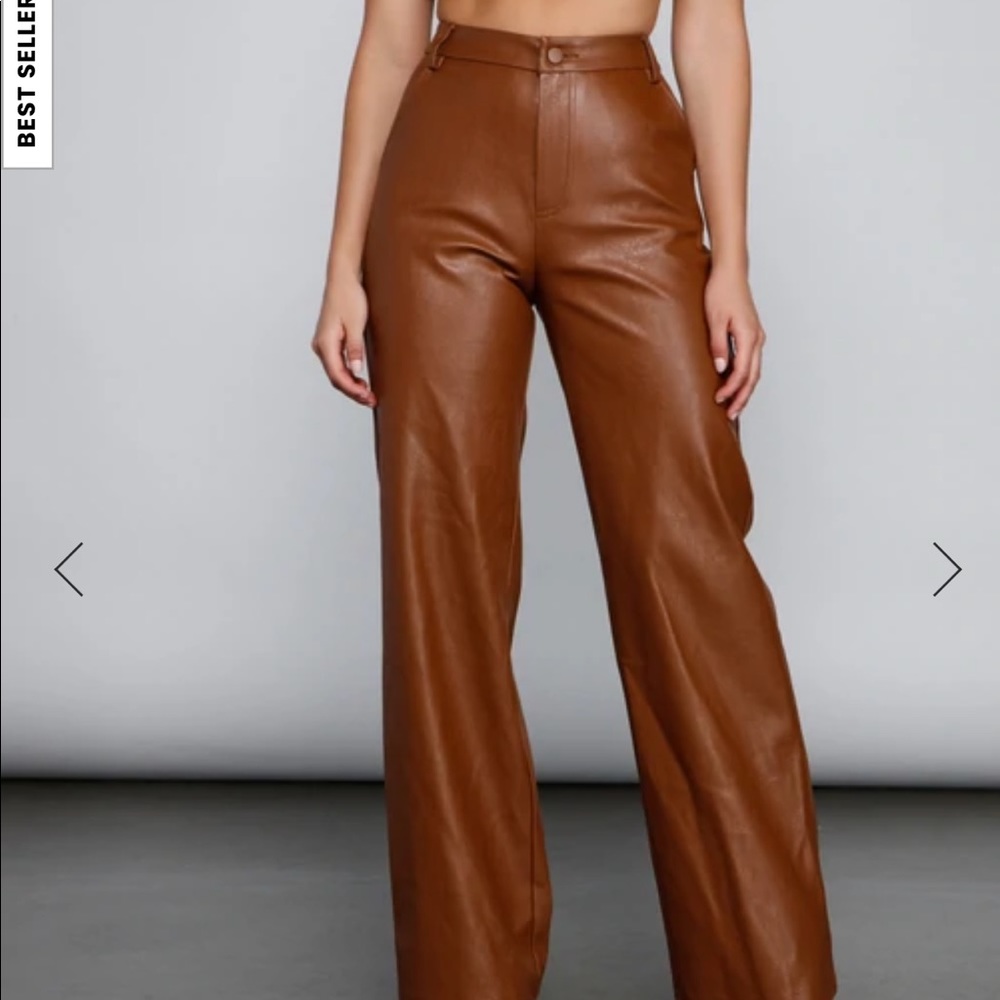 Windsor sold out style SLEEK FAUX LEATHER STRAIGHT-LEG PANTS in brown
